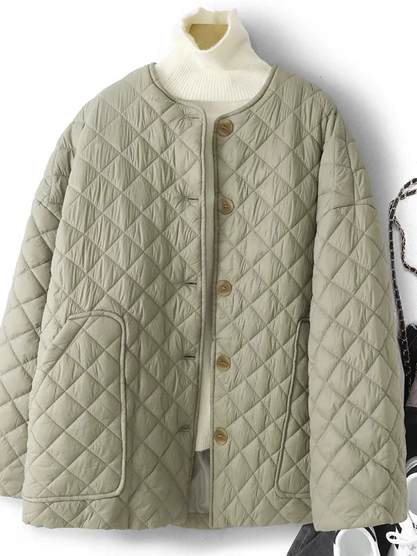 Diamond Quilted Round Neck Padded Jacket