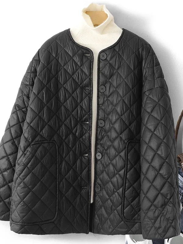 Diamond Quilted Round Neck Padded Jacket