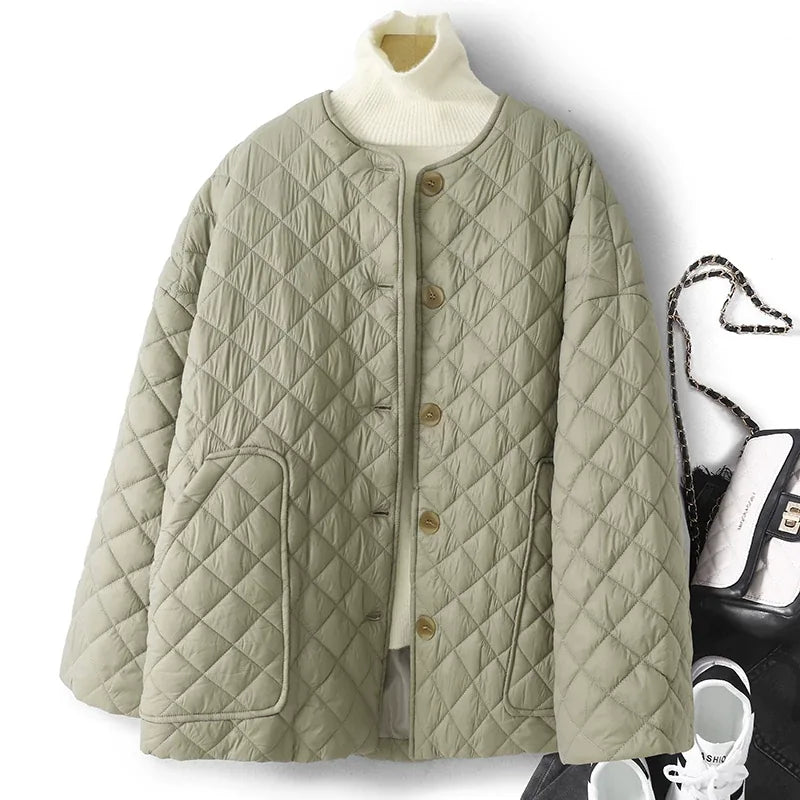 Diamond Quilted Round Neck Padded Jacket
