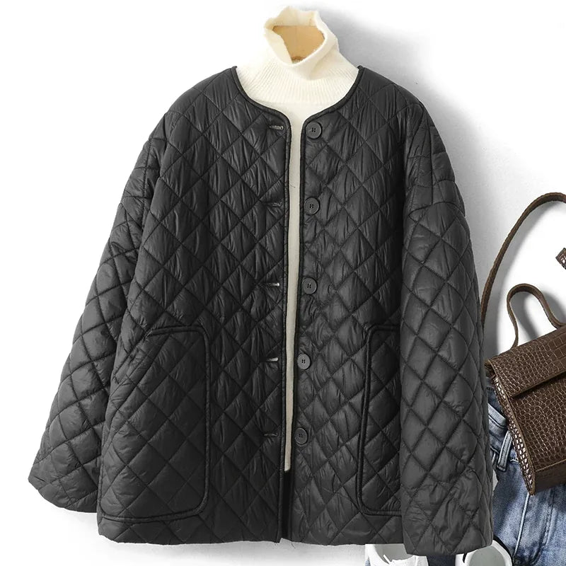 Diamond Quilted Round Neck Padded Jacket