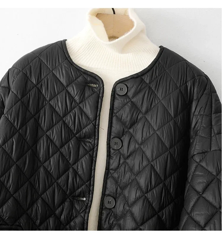 Diamond Quilted Round Neck Padded Jacket