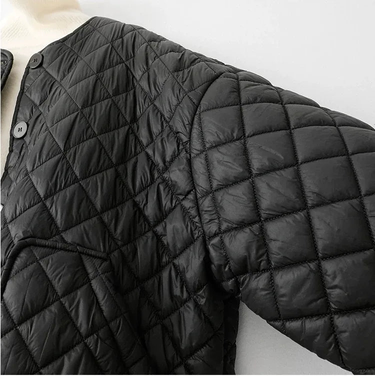 Diamond Quilted Round Neck Padded Jacket