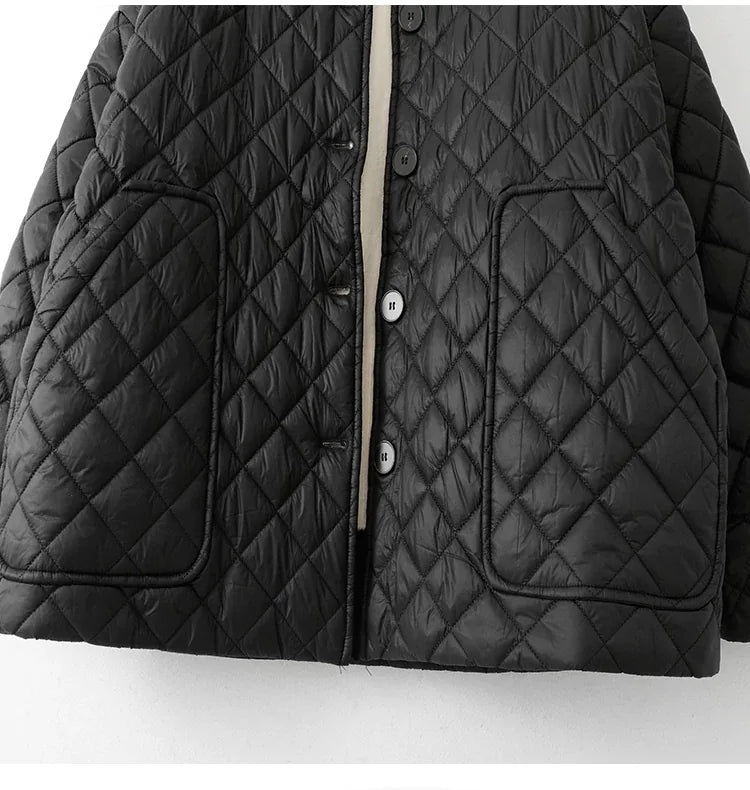 Diamond Quilted Round Neck Padded Jacket