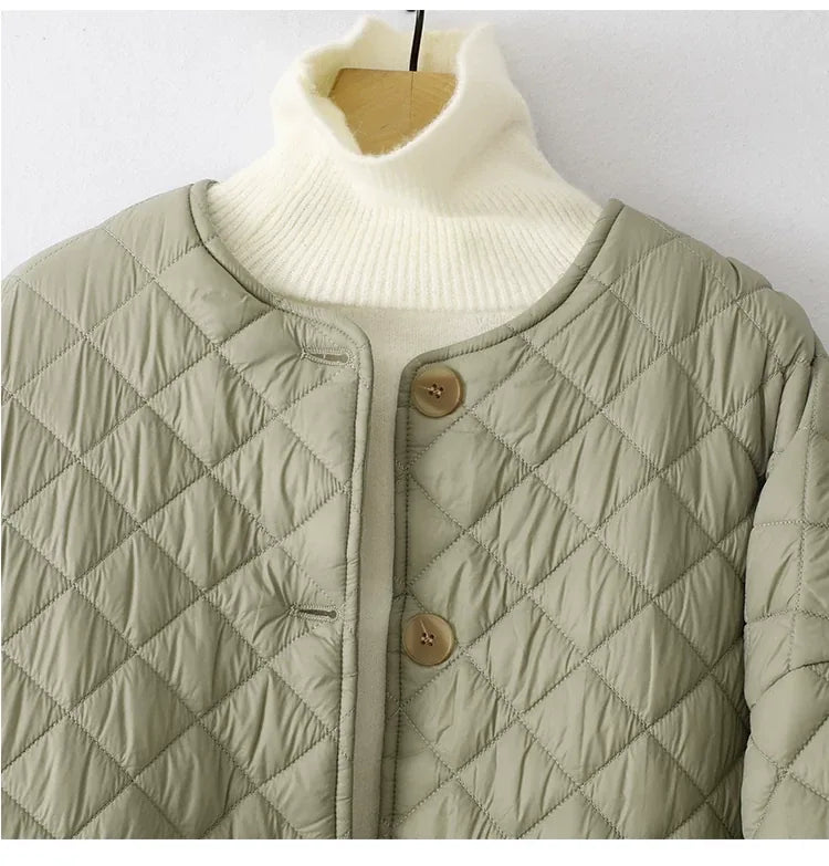 Diamond Quilted Round Neck Padded Jacket
