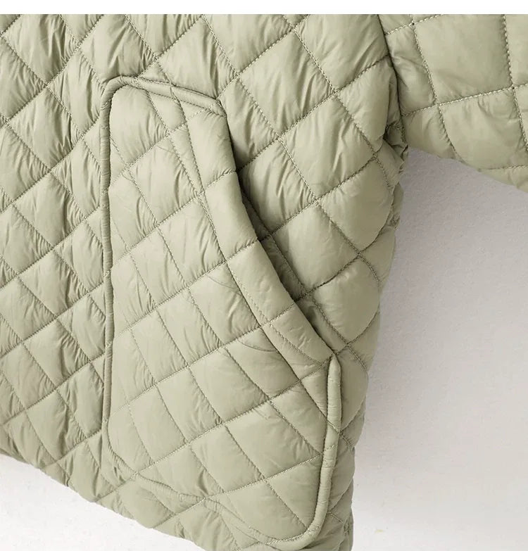 Diamond Quilted Round Neck Padded Jacket