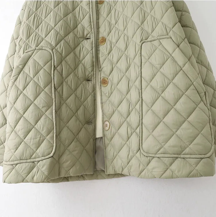 Diamond Quilted Round Neck Padded Jacket