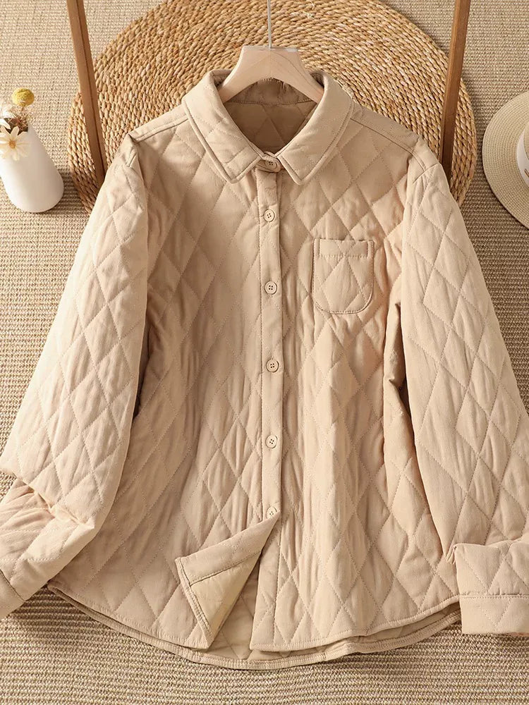 Diamond Quilted Shirt Collar Padded Jacket