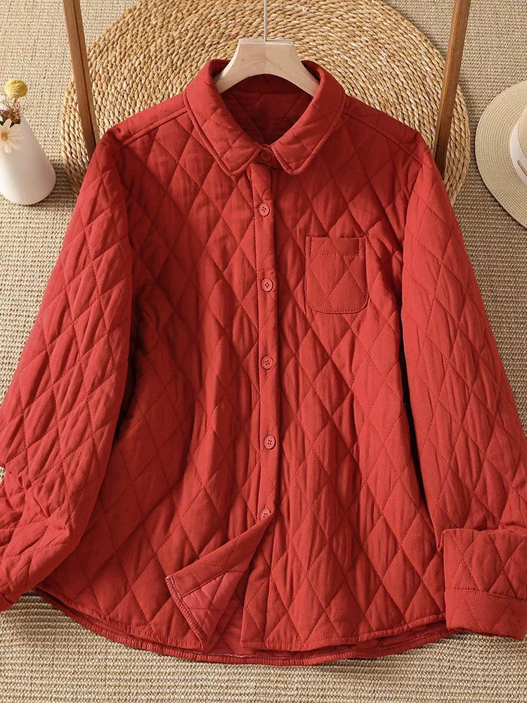 Diamond Quilted Shirt Collar Padded Jacket