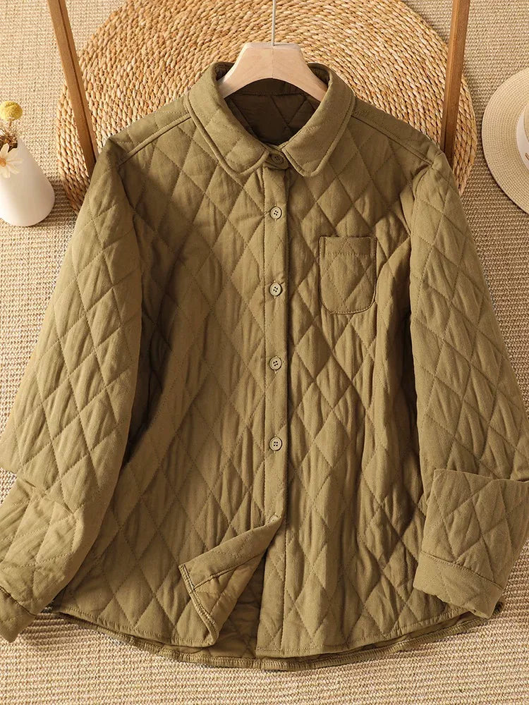 Diamond Quilted Shirt Collar Padded Jacket