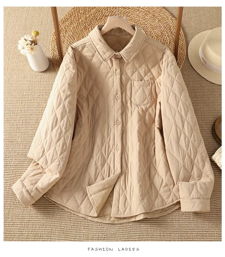 Diamond Quilted Shirt Collar Padded Jacket