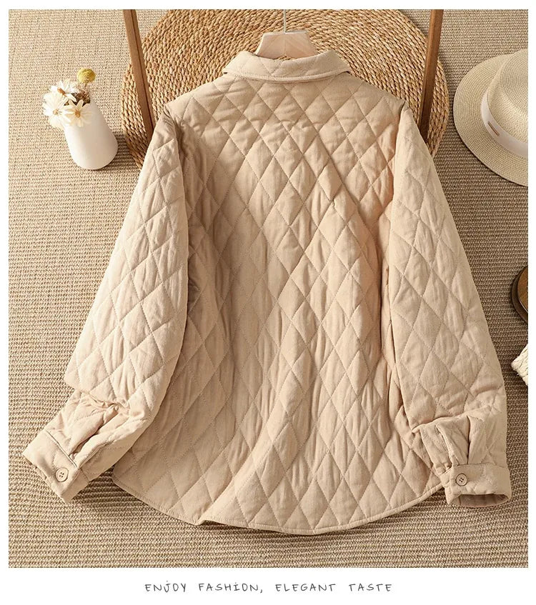 Diamond Quilted Shirt Collar Padded Jacket
