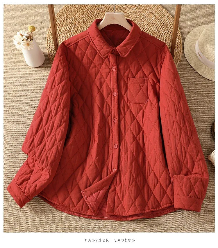 Diamond Quilted Shirt Collar Padded Jacket