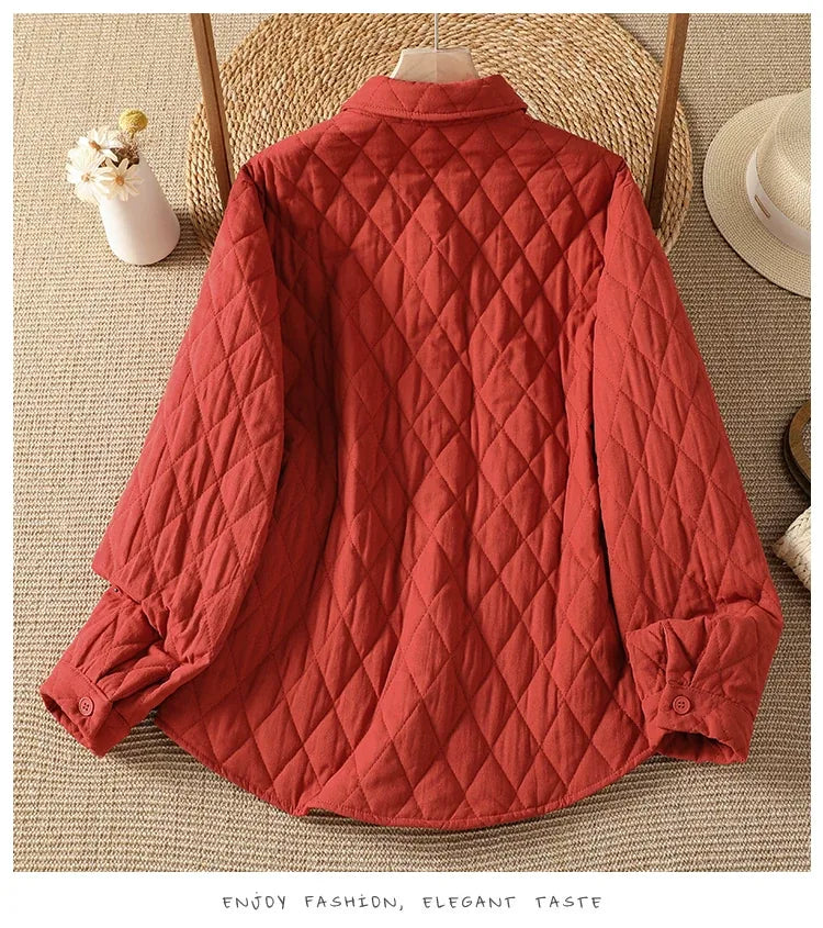 Diamond Quilted Shirt Collar Padded Jacket