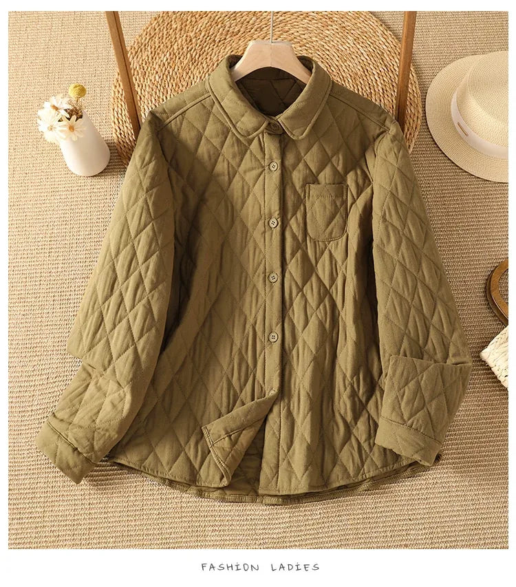 Diamond Quilted Shirt Collar Padded Jacket