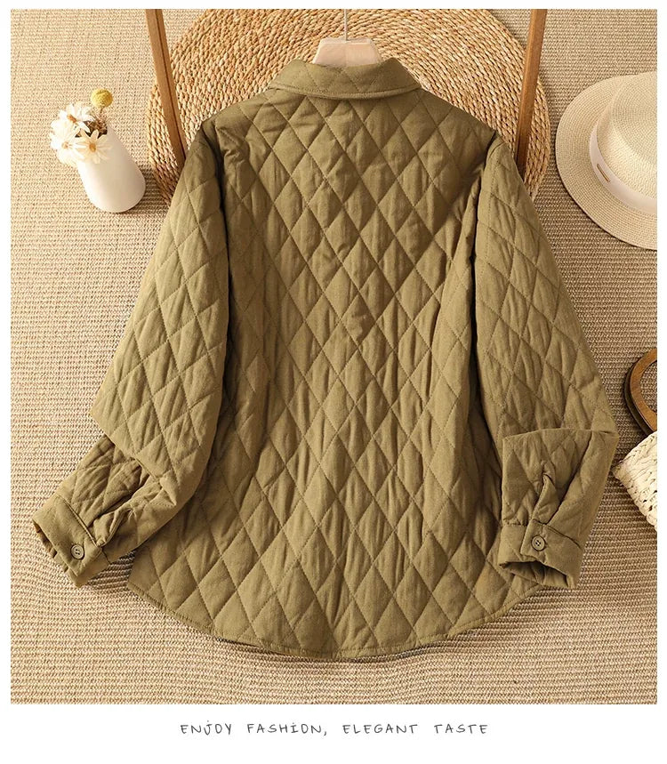 Diamond Quilted Shirt Collar Padded Jacket