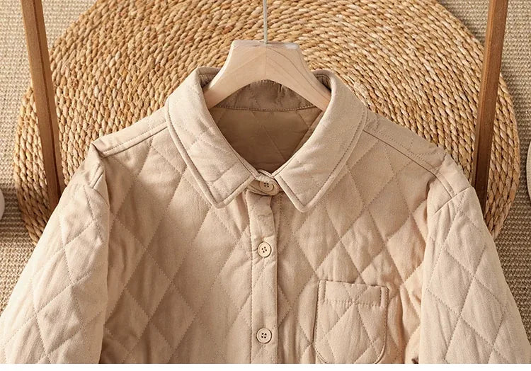 Diamond Quilted Shirt Collar Padded Jacket