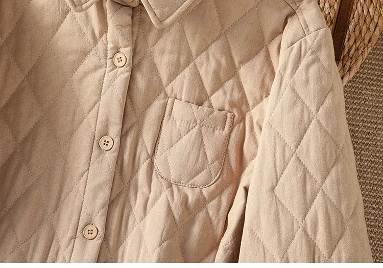 Diamond Quilted Shirt Collar Padded Jacket