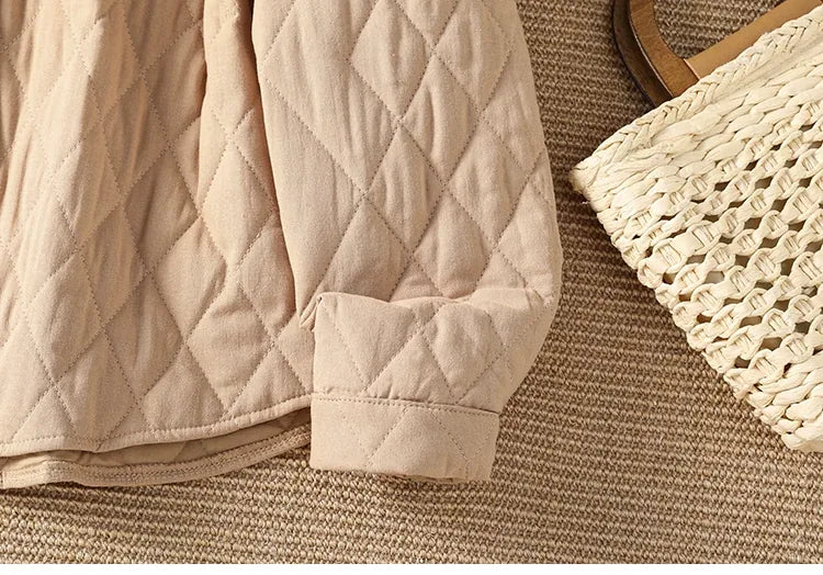 Diamond Quilted Shirt Collar Padded Jacket