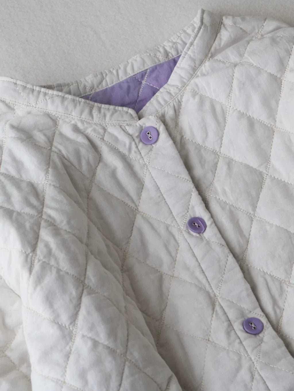 Diamond Quilted Stand Collar Button Front Padded Coat