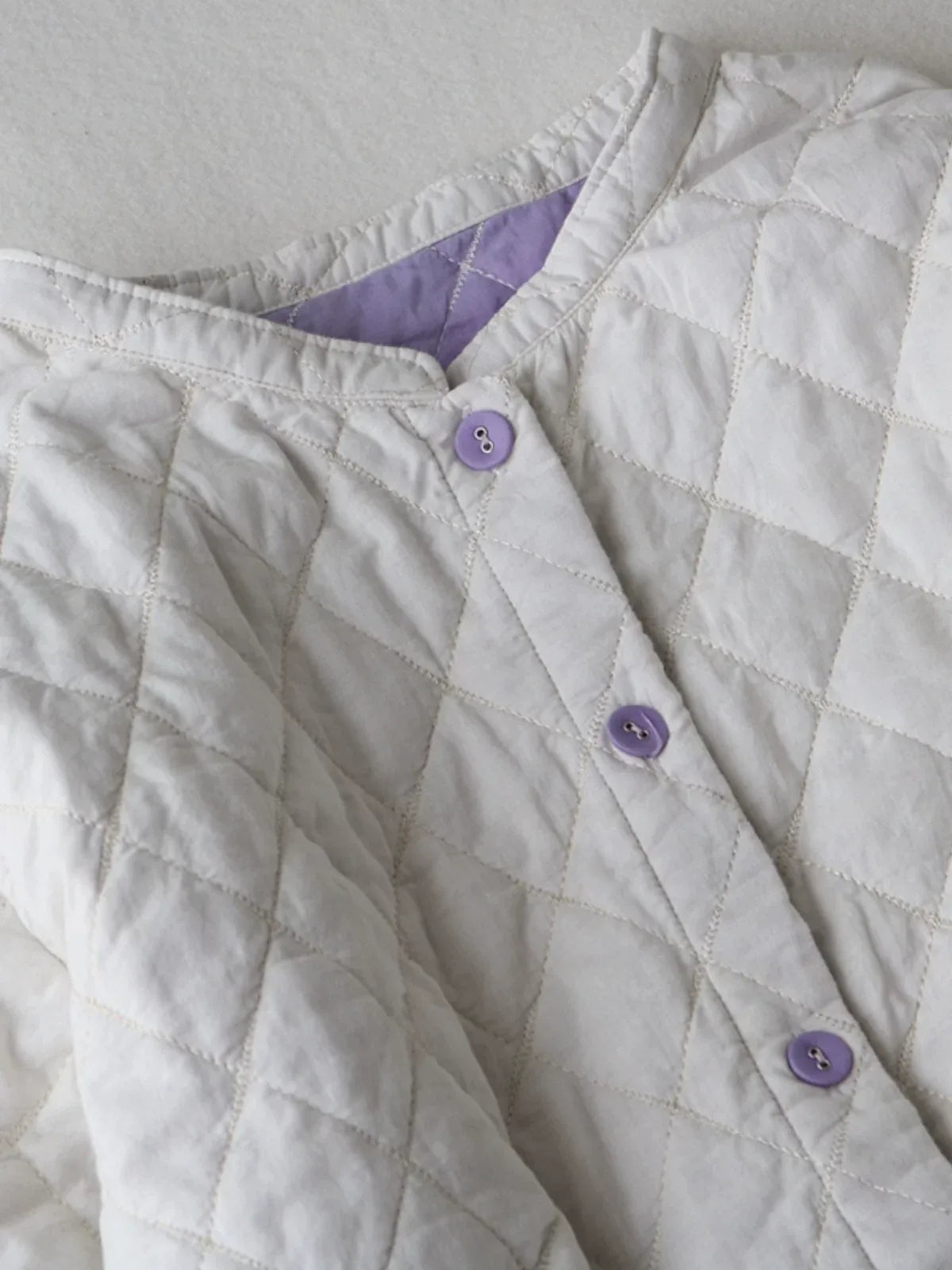 Diamond Quilted Stand Collar Button Front Padded Coat