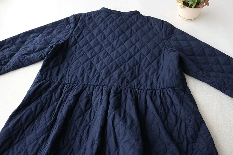 Diamond Quilted Stand Collar Button Front Padded Coat