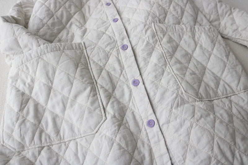 Diamond Quilted Stand Collar Button Front Padded Coat