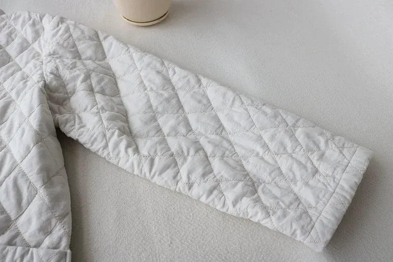 Diamond Quilted Stand Collar Button Front Padded Coat