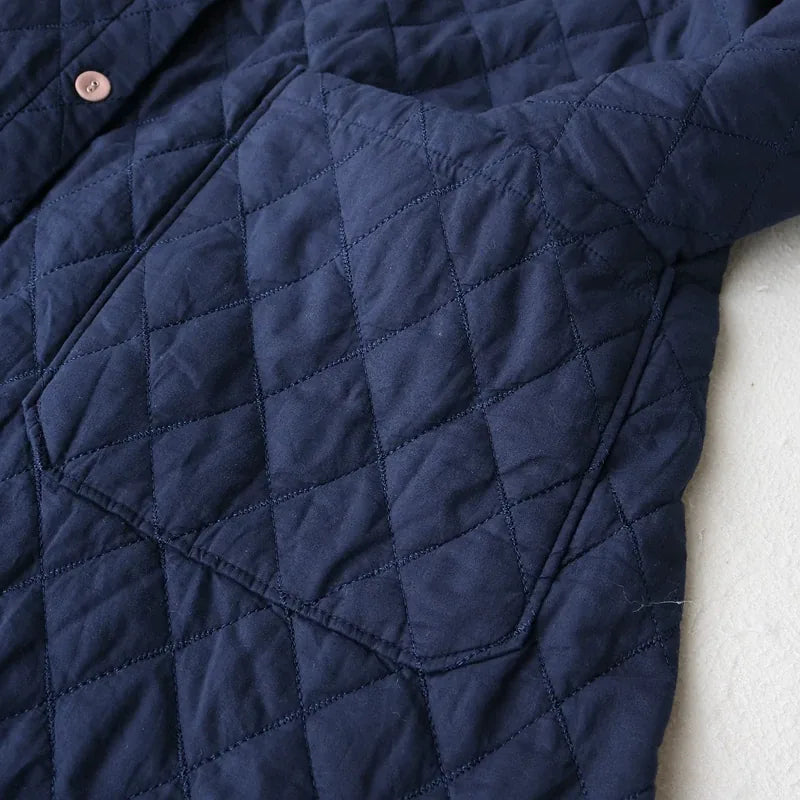 Diamond Quilted Stand Collar Button Front Padded Coat