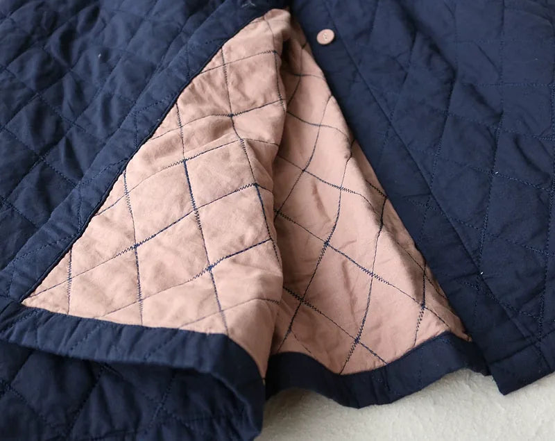 Diamond Quilted Stand Collar Button Front Padded Coat