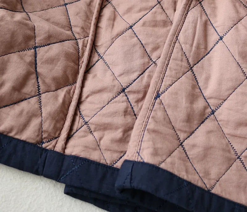 Diamond Quilted Stand Collar Button Front Padded Coat