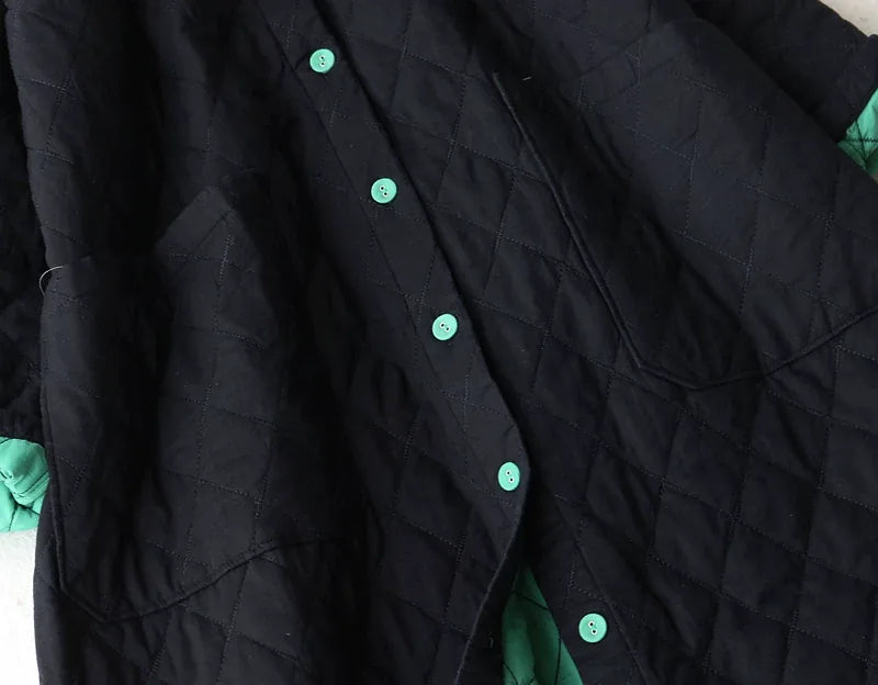 Diamond Quilted Stand Collar Button Front Padded Coat