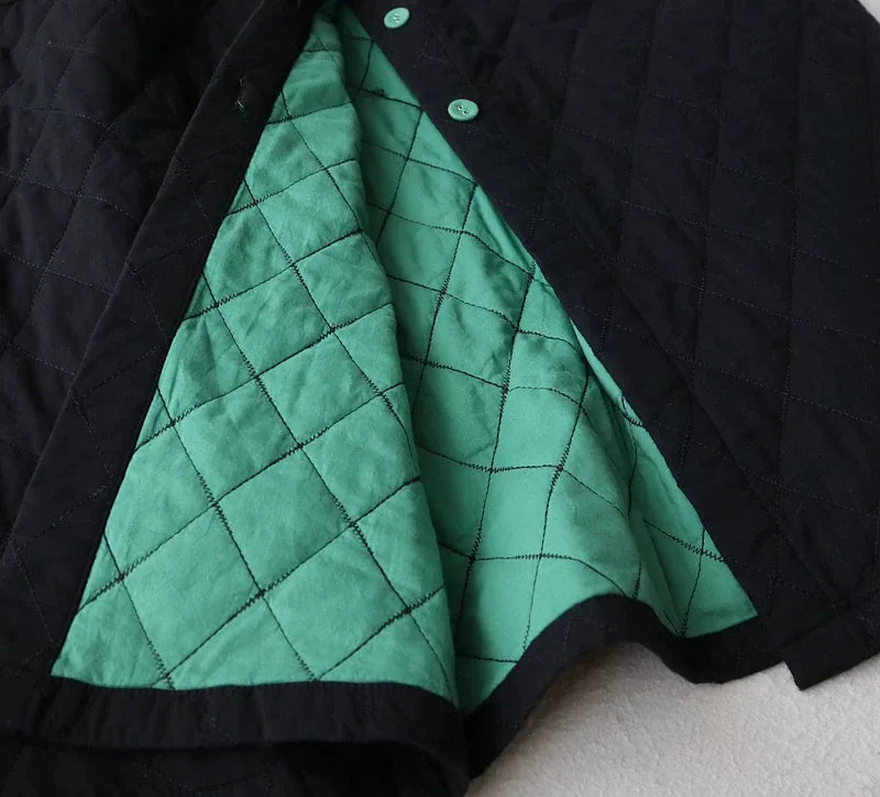 Diamond Quilted Stand Collar Button Front Padded Coat
