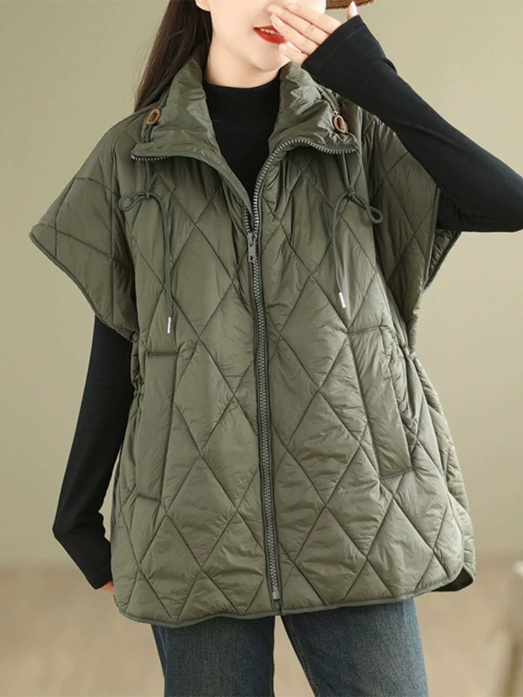 Diamond Quilted Zipper Front Padded Vest