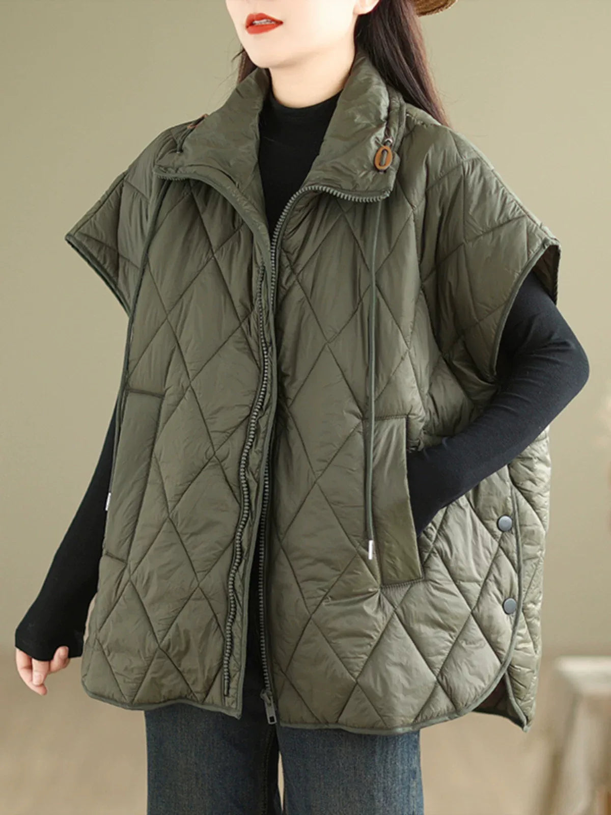 Diamond Quilted Zipper Front Padded Vest