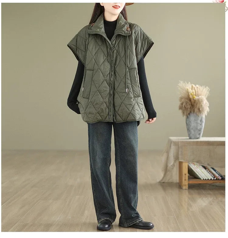 Diamond Quilted Zipper Front Padded Vest