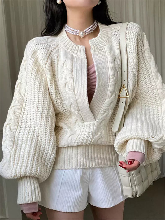 Distinctive Collar Cable Knit Oversized Pullover Sweater