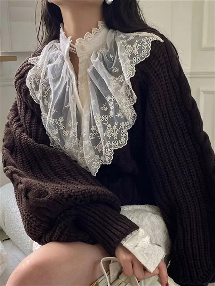Distinctive Collar Cable Knit Oversized Pullover Sweater