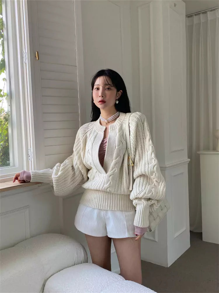 Distinctive Collar Cable Knit Oversized Pullover Sweater