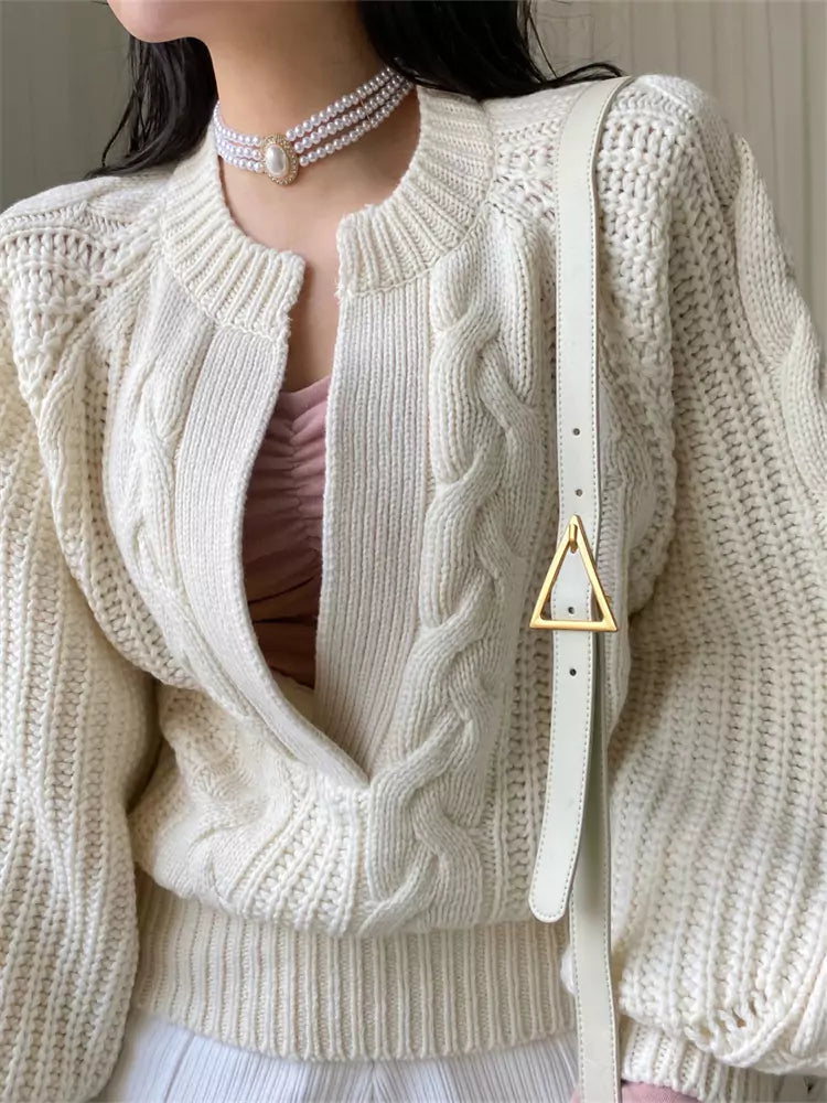 Distinctive Collar Cable Knit Oversized Pullover Sweater