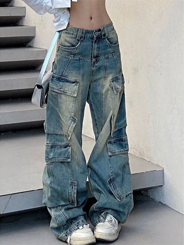 Distressed Pocket Splice Cargo Jeans