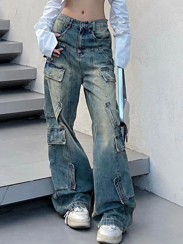 Distressed Pocket Splice Cargo Jeans