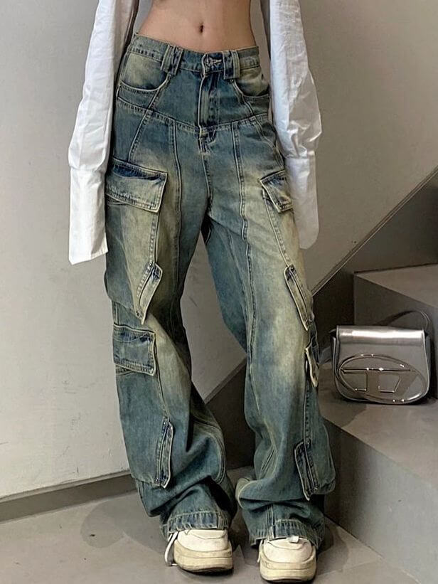 Distressed Pocket Splice Cargo Jeans