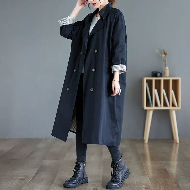 Double-Breasted Trench Coat with Contrast Lining