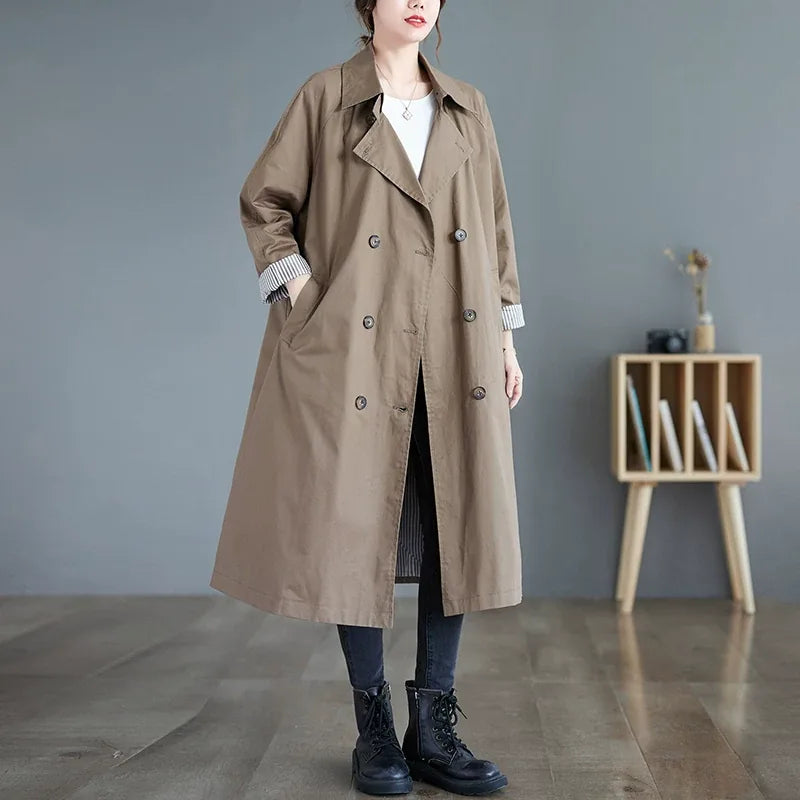 Double-Breasted Trench Coat with Contrast Lining