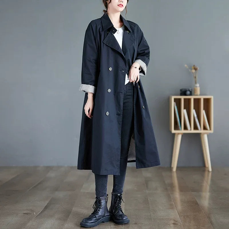 Double-Breasted Trench Coat with Contrast Lining