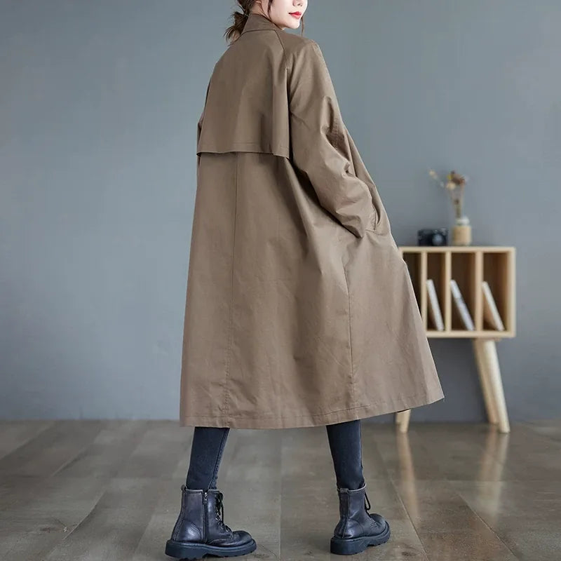Double-Breasted Trench Coat with Contrast Lining