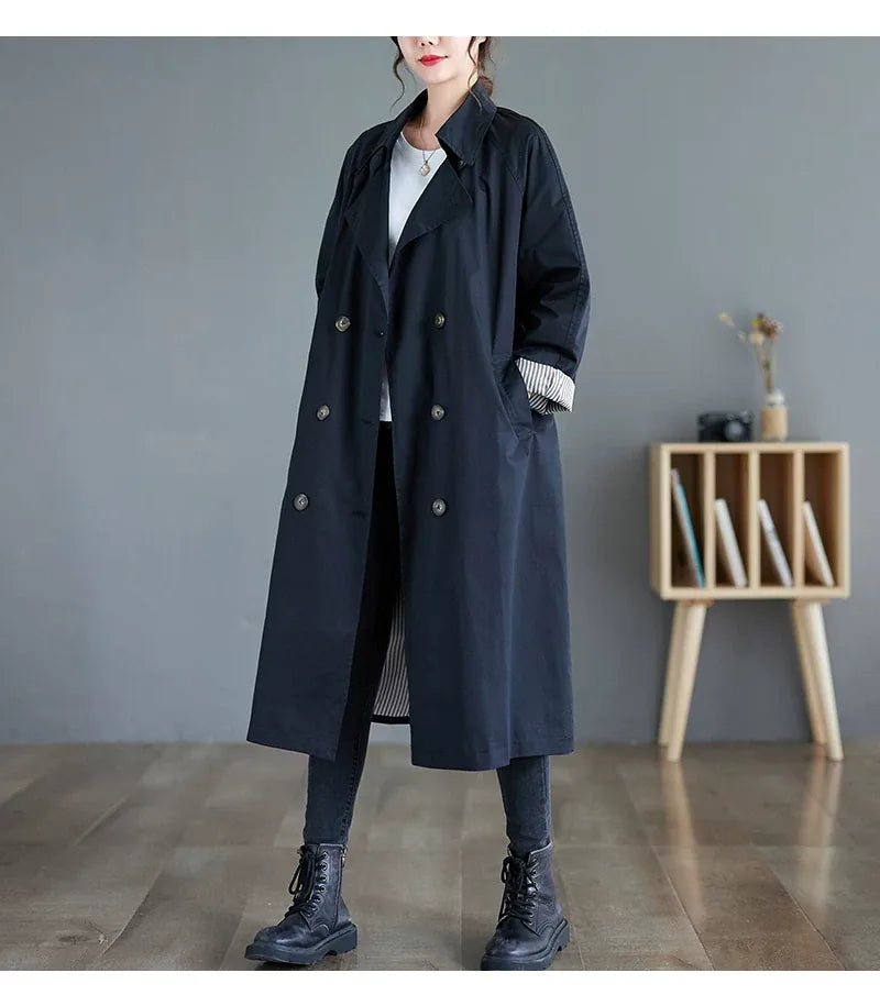 Double-Breasted Trench Coat with Contrast Lining