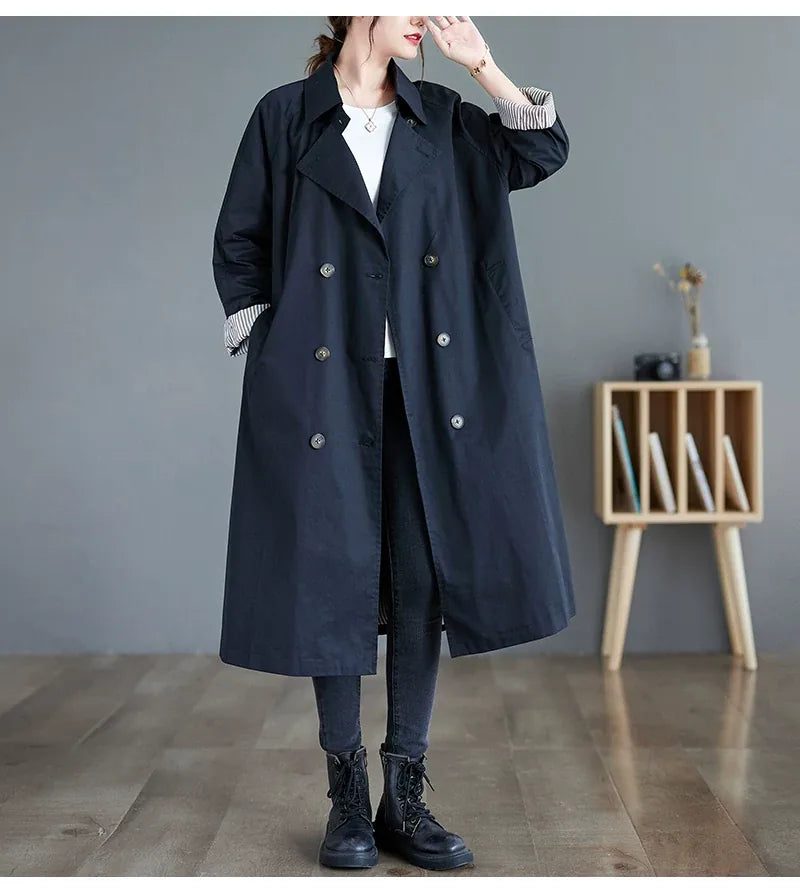 Double-Breasted Trench Coat with Contrast Lining
