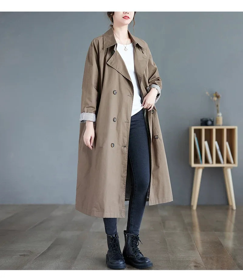 Double-Breasted Trench Coat with Contrast Lining