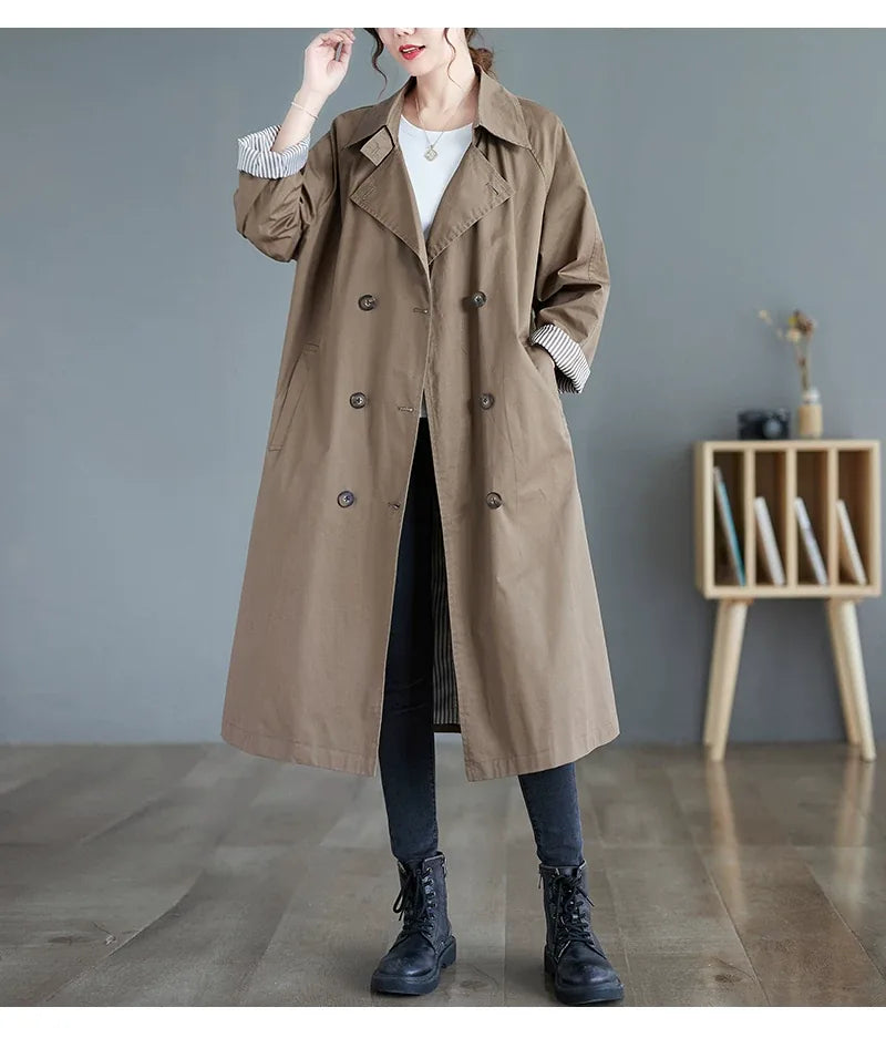 Double-Breasted Trench Coat with Contrast Lining